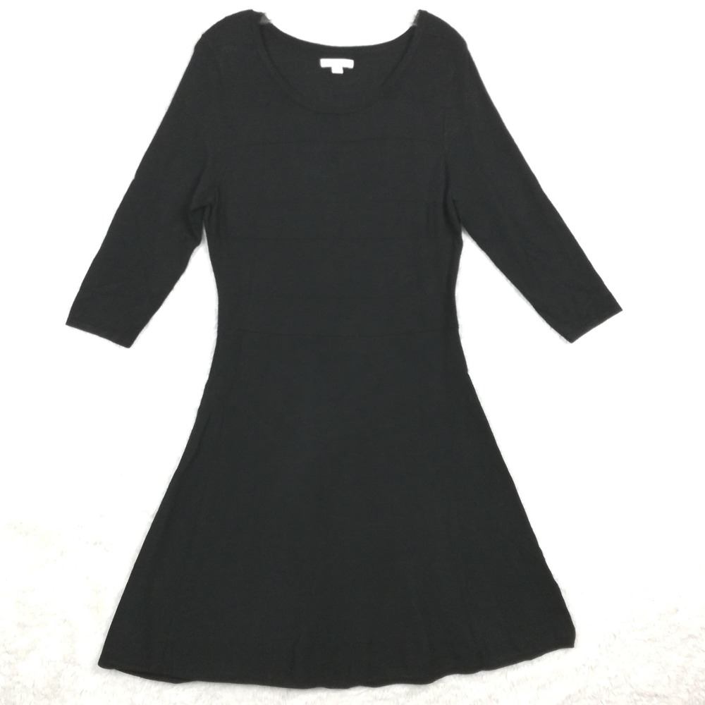 New York & Company Womens Dress Fit & Flare Black Knit 3/4 Sleeve Knee Length L